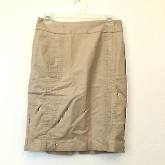 MEXX Solid Tan Beige Straight Pencil Work Cotton Knee Length Skirt UK 10 / US 6 - Picture 1 of 11